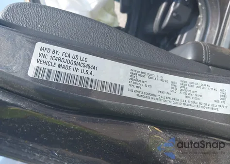 2021 Dodge Durango Gt Plus Awd z USA, uszkodzony, nr VIN 1C4RDJDG6MC545441